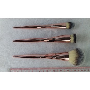 3pcs big size unicorn makeup brush set with coated plastic handle of rose gold color