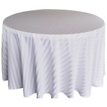 Fancy 120''R Polyester Jacquard Stripped Round White Tablecloth
