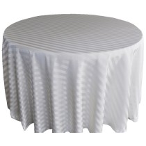 Fancy 120''R Polyester Jacquard Strip 90 Round Ivory Tablecloth