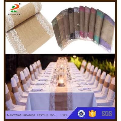 Colorful Burlap Table Runners With Lace Edge
