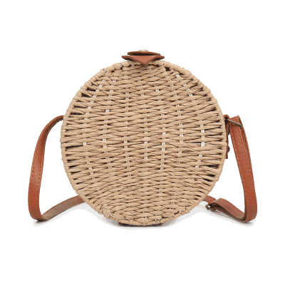 Custom small brown shoulder straw bag french rattan mini straw basket beach bag