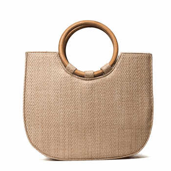 Customized Half Moon Straw Tote Bag Handmade Lady Round Handle Beach Bags Women Handbags