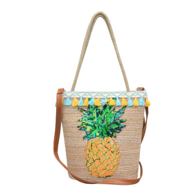 Summer Beach Bag Women Straw Woven Pineapple Printed Tote Bags Designer Handbags