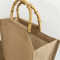 Customized logo and pattern fashion women shoulder bag lady jute handbag with bamboo handle