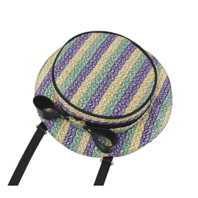 NEW design hat shape women pu leather shoulder bag messenger bag stripe straw bag