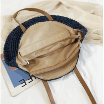 China luxury colorful tote bag handwoven round beach shoulder bag straw bag with leather handle