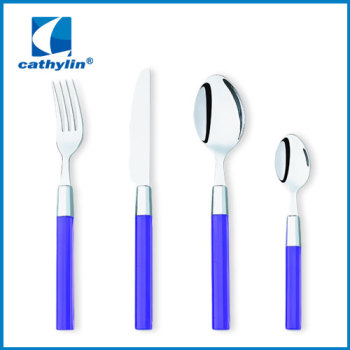 Plastic handle cutlery with blue handle