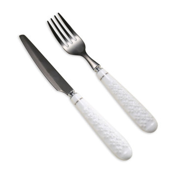 Porcelain Handle Black Stainless Steel Fork And Knife