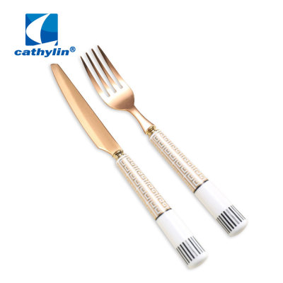 Ceramic Handle Small Golden Cutlery Set