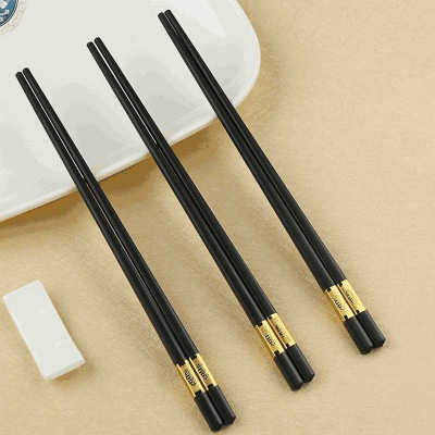 Chinese reusable black gold plated standard size alloy fiberglass chopsticks for restaurant sushi