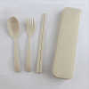 Camping travel reusable flatware fork chopsticks spoon tableware portable wheat straw cutlery set