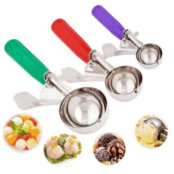 Large press and release cookies meat ball metal stainless steel ice cream scoop with trigger