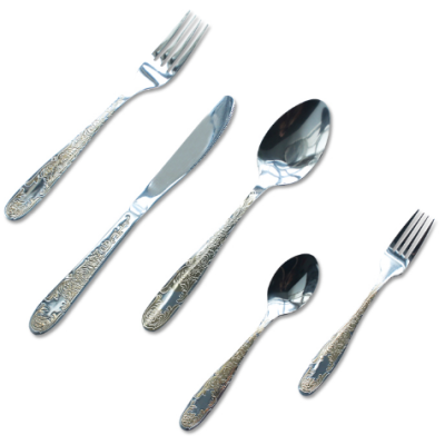 5pcs Enamel Flatware 18/10 Stainless Steel Sliver and Gold Plated Cutlery Set For Hotel Restaurant