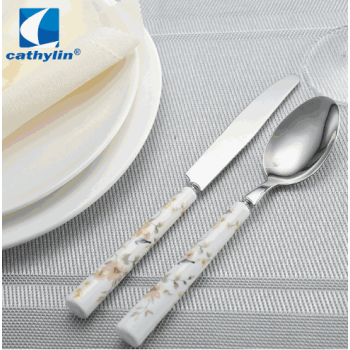 Custom round handle flatware, stainless steel vintage cutlery with ceramic handle