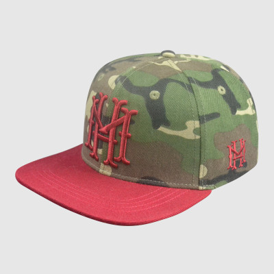 100% Polyester Camo Printing Snapback Hats with 3D Embroidery