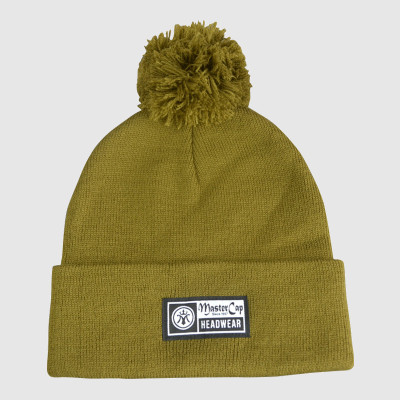Green Knitted Kraft Beanie With Woven Label