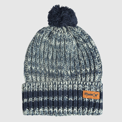Knitted Kraft Beanie With Leather Badge and Bobble