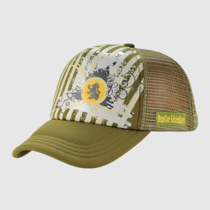 Green Printing Trucker Cap With Woven Badge