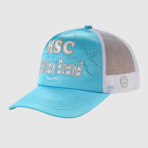 Light Blue Embroidery Trucker Cap with Rhinestone