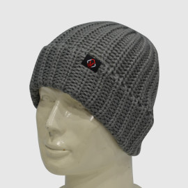 Gray Crochet Beanie With Woven Label