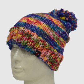 Colorful Crochet Beanie With Bobble