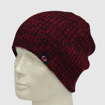 Red/Black Knit Beanie with Woven Label