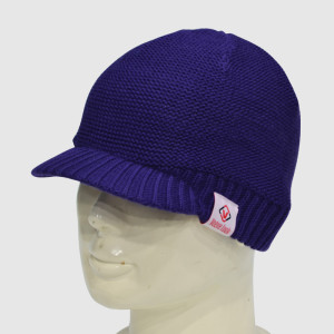 Blue Knit Beanie with Brim
