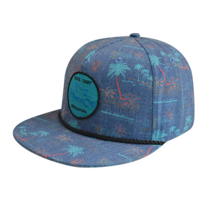 5 Panel Snapback Hat with Woven Label Logo and Ribbon