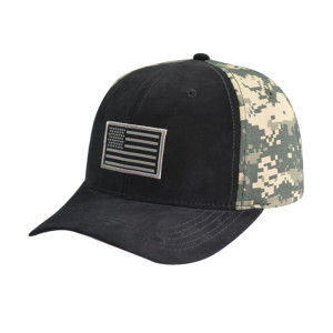 6 Panel Camo Cap with Woven Label edge rust Logo