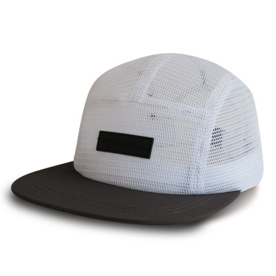 Custom 5-panel Mesh champing cap Camper Cap with embossed leather patch