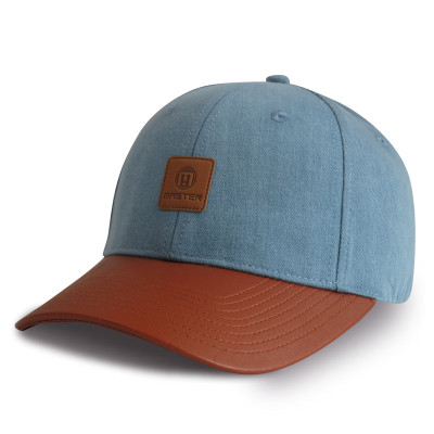Custom Denim Fabric Baseball Cap with leather patch