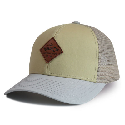Custom hot sale embossed leather patch 6 panel cotton mesh trucker baseball cap