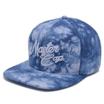 Tie-dyed fabrics 6 panel snapback cap with 3D embroidery logo