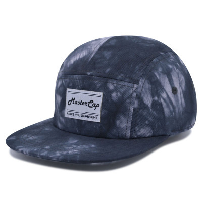 Tie-dyed fabrics camper cap with woven label