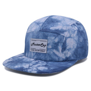 Tie-dyed fabrics camper cap with woven label