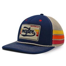 Snapbacker cap with applique embroidery logo and ribbon