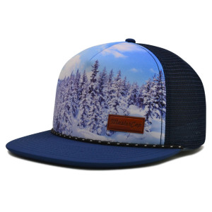 5 panel snapback cap with printing and PU embossed badge