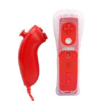Wii 2 in1 Built in Motion Plus Remote and Nunchuck Controller (Red)
