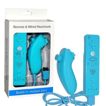 Wii Built-in Motion Plus Remote With Nunchuck Controller (Blue)