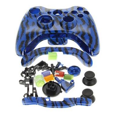 Xbox 360 Fat Wireless Controller Full Shell Cover Case (Blue Tiger Stripe)