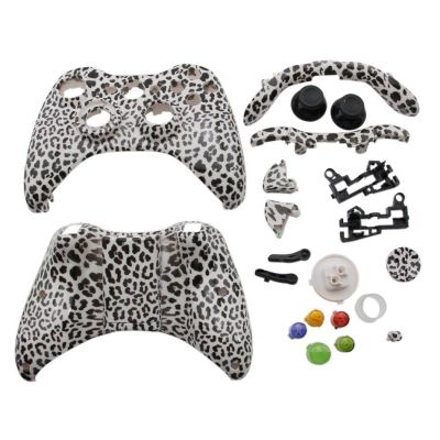 Xbox 360 Fat Wireless Controller Leopard Print Full Shell Cover Case (Black+White)