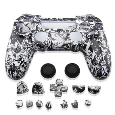 PS4 Wireless Controller Skull Design Shell Mod Kit (Black and White Ghost)