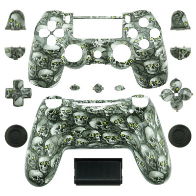 PS4 Wireless Controller Hydro Dipped Shell Mod Kit (Green Eye Skull)