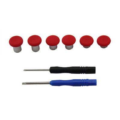 6Pcs Swap Thumbsticks Grips Metal Magnetic Stick Set for PS4 Controller - red pp bag
