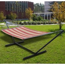 Outdoor Camping 15ft Durable Steel Hammock Stand with Quilted Cotton Hammock Set