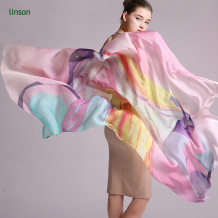 100% Pure Silk Chiffon Scarf/Long Size Custom Printed Scarves Shawls