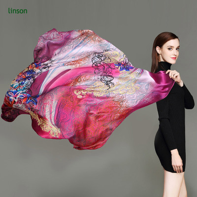 Large Square Satin Scarf/100% Silk Square Scarf For Woman Fancy Printed Satin Silk Wholesale