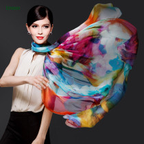 Women Simply Style Colorful Digital Print Thin Square 100% Silk Scarf