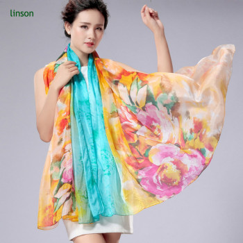 Wholesale Cheap Price Custom Flower Print Ladies Silk Chiffon Scarf
