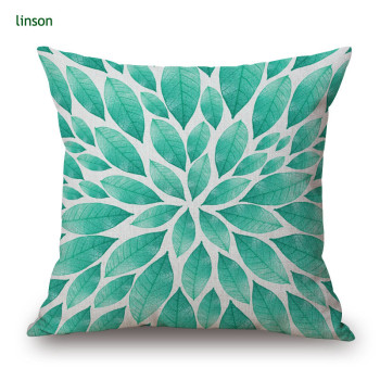 Custom Leaves Design Digital Printed Cotton Linen Cushion Cover